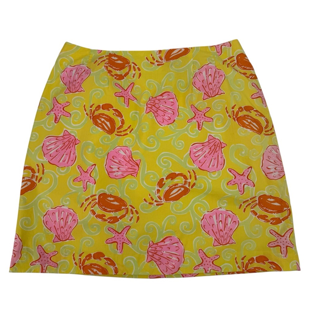 Lilly Pulitzer Vintage Sunrise Sandbar Crab
Shell Yellow Mini Pencil Skirt 8P